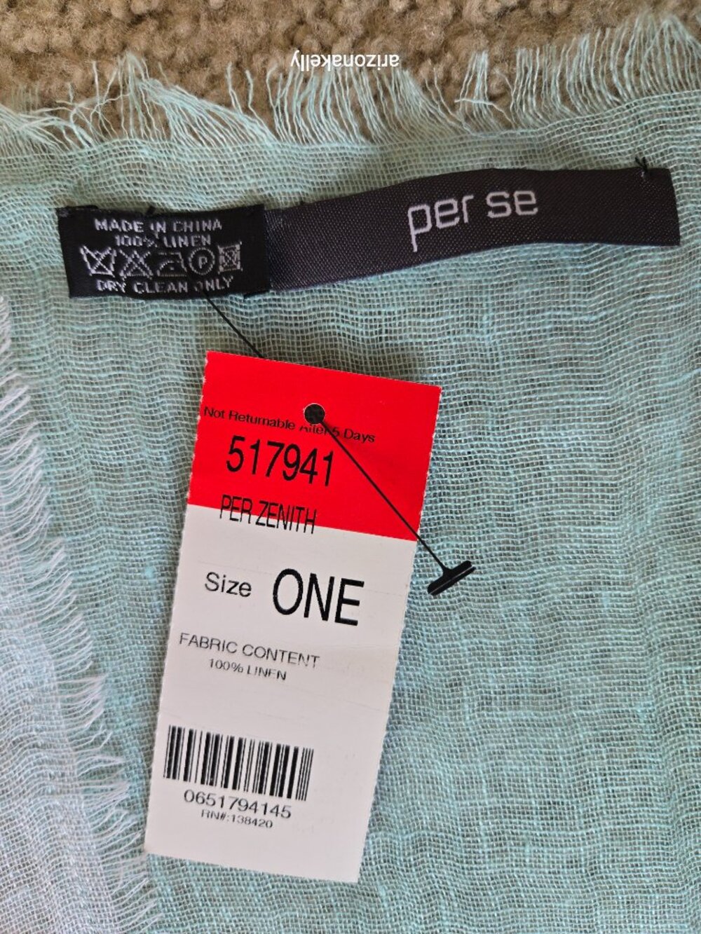 NWT Linen Scarf Per Se Green - Picture 2 of 9